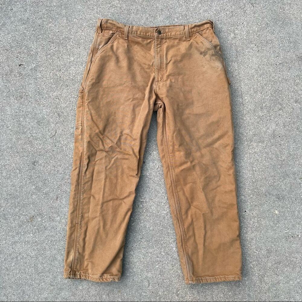 Carhartt flannel lined tan canvas Duck Dungaree Fit Pants 40x30 B111 BRN